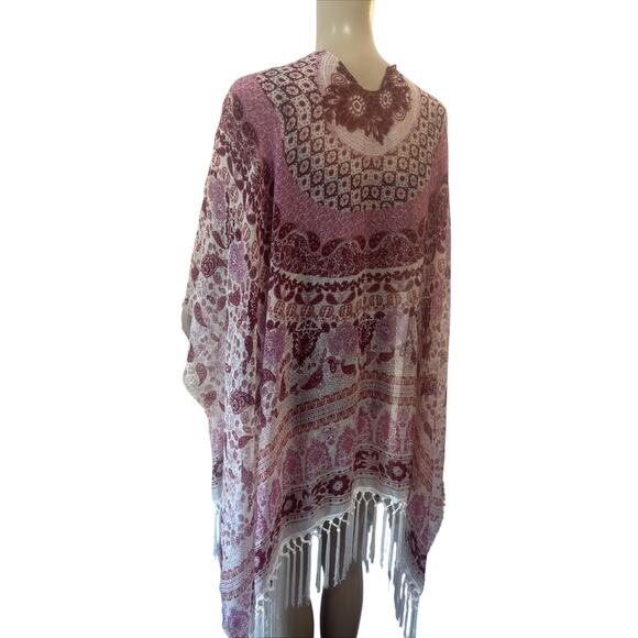 Swim Suit Cover Up Scarf Wrap Woman 1 Size Multicolored Shawl Tassels Bohemian - Picture 2 of 11